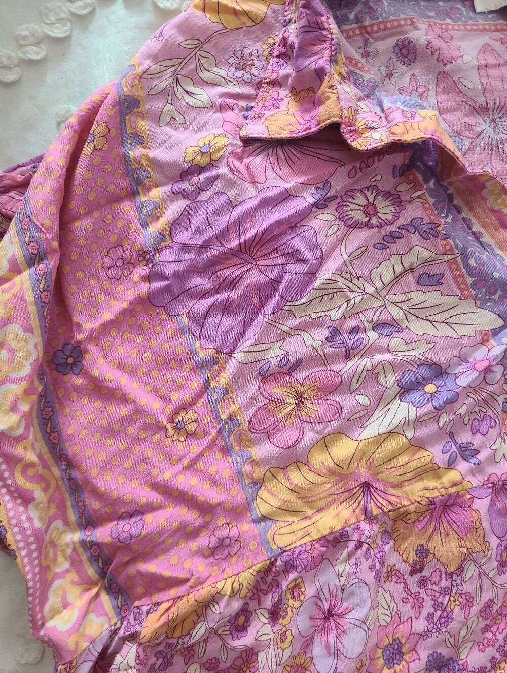 Umgee Pink Floral Boho Collared Swing Dress Mixed Border Print Tiered Dress - Picture 4 of 6